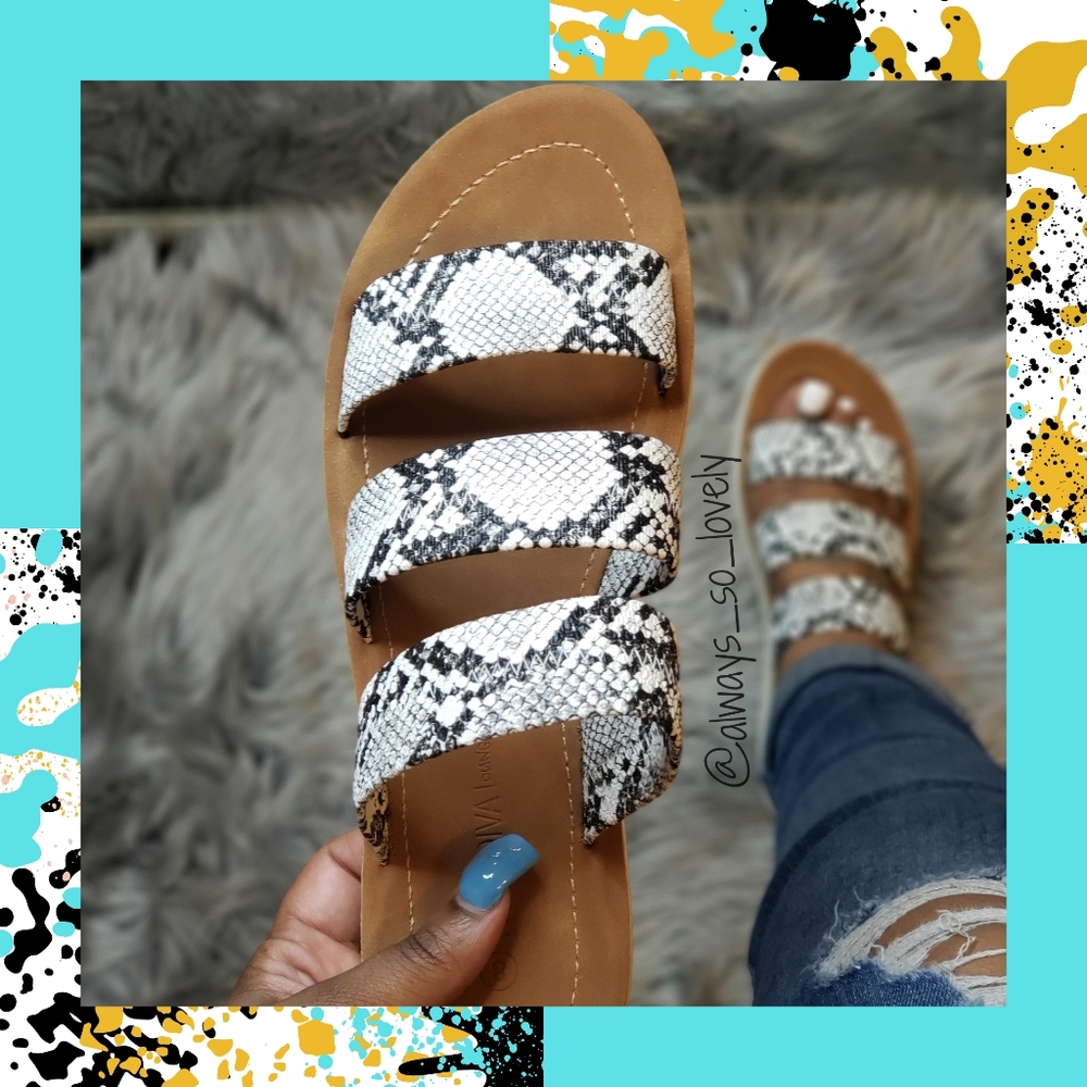 3/$15* White triple strap snake print slides